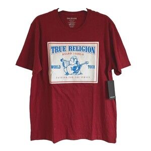 NWT True Religion‎ Budha Graphic T Shirt Men's Burgundy Short Sleeve Crew Neck